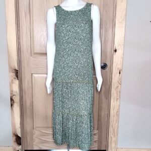 Sz M J. Jill Knit Green Floral Tiered Maxi Dress
